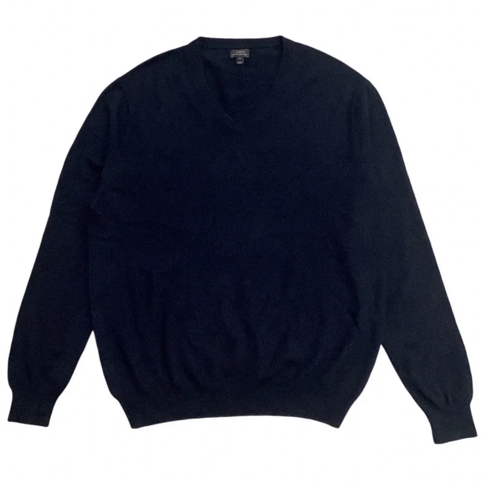 J.Crew Italian Cashmere V-Neck Sweater Navy Blue Preppy Luxury Classic Men's XL